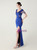 In Stock:Ship in 48 Hours Royal Blue V-neck Beading Split Party Dress