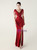 In Stock:Ship in 48 Hours Burgundy V-neck Beading Split Party Dress
