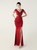 In Stock:Ship in 48 Hours Burgundy V-neck Beading Split Party Dress
