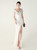 In Stock:Ship in 48 Hours White V-neck Beading Split Party Dress