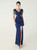 In Stock:Ship in 48 Hours Navy Blue V-neck Beading Split Party Dress
