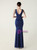 In Stock:Ship in 48 Hours Navy Blue V-neck Split Beading Party Dress