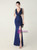 In Stock:Ship in 48 Hours Navy Blue V-neck Split Beading Party Dress