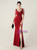 In Stock:Ship in 48 Hours Burgundy Straps Beading Split Party Dress
