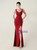 In Stock:Ship in 48 Hours Burgundy Straps Beading Split Party Dress