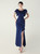 In Stock:Ship in 48 Hours Navy Blue Scoop Neck Beading Split Party Dress
