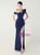 In Stock:Ship in 48 Hours Fashion Navy Blue One Shoulder Split Beading Party Dress