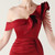 In Stock:Ship in 48 Hours Modern Burgundy One Shoulder Split Beading Party Dress