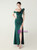 In Stock:Ship in 48 Hours Cheap Green One Shoulder Split Beading Party Dress