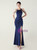 In Stock:Ship in 48 Hours Navy Blue Halter Beading Party Dress