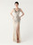 In Stock:Ship in 48 Hours Best Apricot Silver Sequins V-neck Beading Party Dress