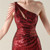 In Stock:Ship in 48 Hours Burgundy One Shoulder Sequins Split Beading Party Dress