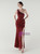 In Stock:Ship in 48 Hours Burgundy Sequins One Shoulder Split Beading Party Dress