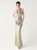 In Stock:Ship in 48 Hours Apricot Sequins Beading Halter Party Dress