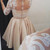 Champagne Satin Homecoming Dress Short Prom Gowns Half Ivory Lace Sleeves
