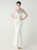 In Stock:Ship in 48 Hours White Mermaid V-neck Lace Beading Party Dress