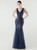 In Stock:Ship in 48 Hours Navy Blue V-neck Sequins Tulle Party Dress