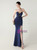 In Stock:Ship in 48 Hours Navy Blue Mermaid Straps Pleats Beading Party Dress