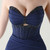 In Stock:Ship in 48 Hours Navy Blue Mermaid Straps Pleats Beading Party Dress