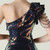 In Stock:Ship in 48 Hours Navy Blue Split Sequins One Shoulder Party 