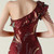 In Stock:Ship in 48 Hours Burgundy Split Sequins One Shoulder Party 