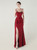 In Stock:Ship in 48 Hours Burgundy Spaghetti Straps Split Pleats Beading Party Dress