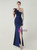 In Stock:Ship in 48 Hours New arrivals Navy Blue One Shoulder Feather Party Dress