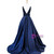 New Style Blue Satin Beading Bodice Backless Evening Dress Formal Gowns