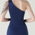 In Stock:Ship in 48 Hours Navy Blue One Shoulder Pleats Beading Party Dess