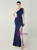 In Stock:Ship in 48 Hours Navy Blue One Shoulder Pleats Beading Party Dess
