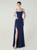 In Stock:Ship in 48 Hours Navy Blue Straps Split Beading Party Dress