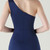 In Stock:Ship in 48 Hours Fancy Navy Blue One Shoulder Pleats Split Party Dress