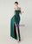 In Stock:Ship in 48 Hours Dark Green Straps Pleats Split Party Dress