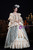 Champagne Blue Print Long Sleeve Rococo Baroque Dress
