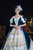 Blue Satin Lace Short Sleeve Baroque Victorian Dress