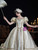 Champagne Puff Sleeve Beading Baroque Vintage Dress