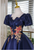 Navy Blue Short Sleeve Appliques Homecoming Dress
