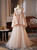 Champagne Tulle Scoop Neck Pleats Wedding Dress