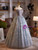 Gray Tulle Sequins Strapless Beading Prom Dress