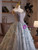 Gray Tulle Sequins Strapless Beading Prom Dress