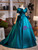 Blue Satin Off the Shoulder Pleats Prom Dress