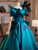 Blue Satin Off the Shoulder Pleats Prom Dress