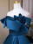 Blue Satin Off the Shoulder 3D Flower Quinceanera Dress