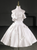 White Satin Strapless Bow Pearls Homecoming Dress