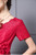 Red Lace Short Sleeve Beading Mother Of The Bride Dress