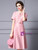 Pink Satin Short Sleeve Mother Of The Bride Dress With Belt