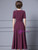 Burgundy Short Sleeve Crystal Mother Of The Bride Dress