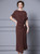 Chocolate Color Short Sleeve Pleats Mother Of The Bride Dress