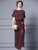 Tea-length A-line silhouette of chocolate MOB dress with flattering pleats