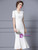 Beige White Short Sleeve Flower Beading Mother Of The Bride Dress